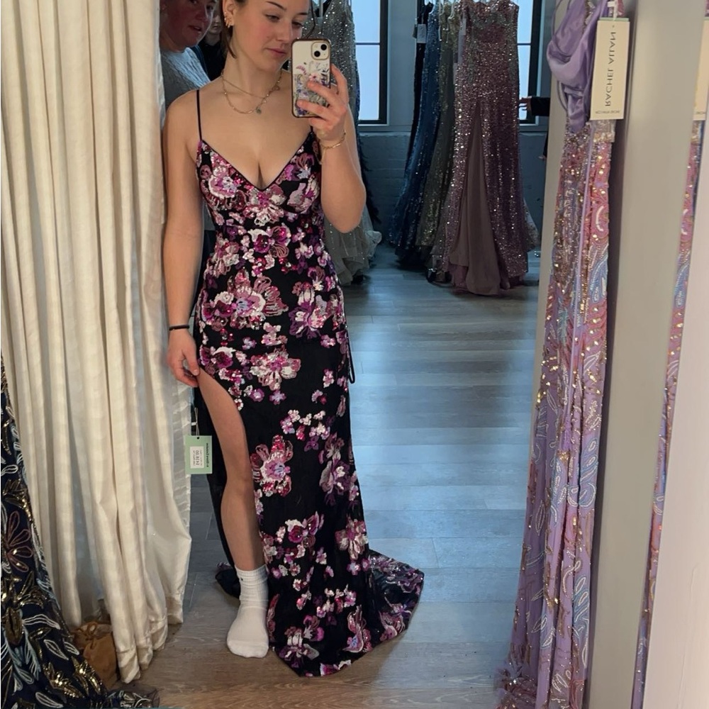 Floral Black and Pink Jovani Prom Dress